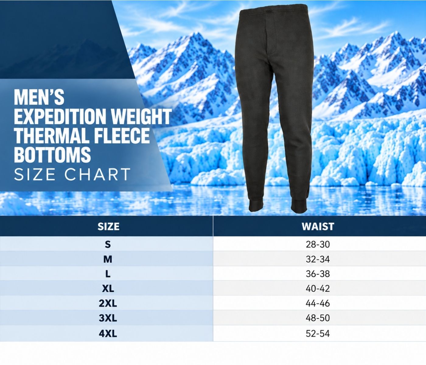 Expedition Weight Comfort Fleece Bottom Size Chart